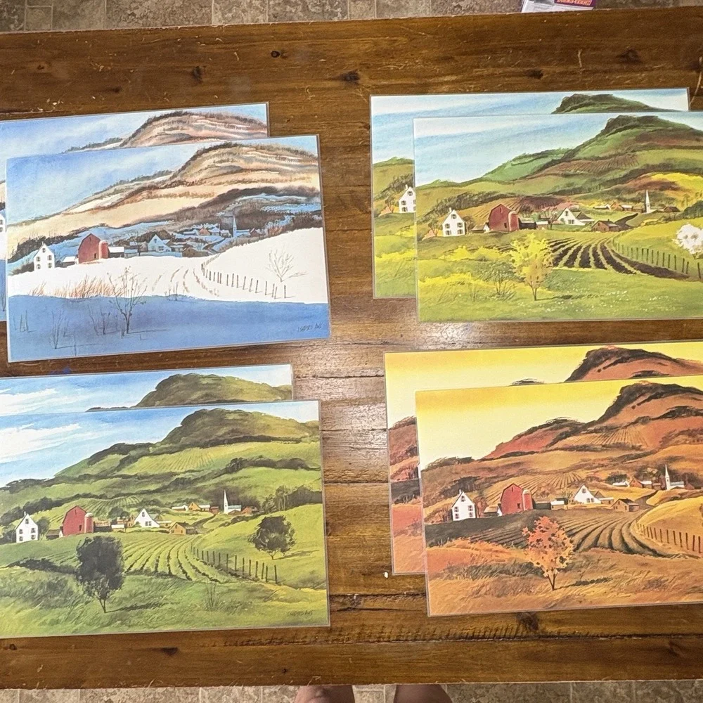 Shapiro AWS Four Seasons Vinyl Placemats Set 8 Farm Country Landscape Cottage